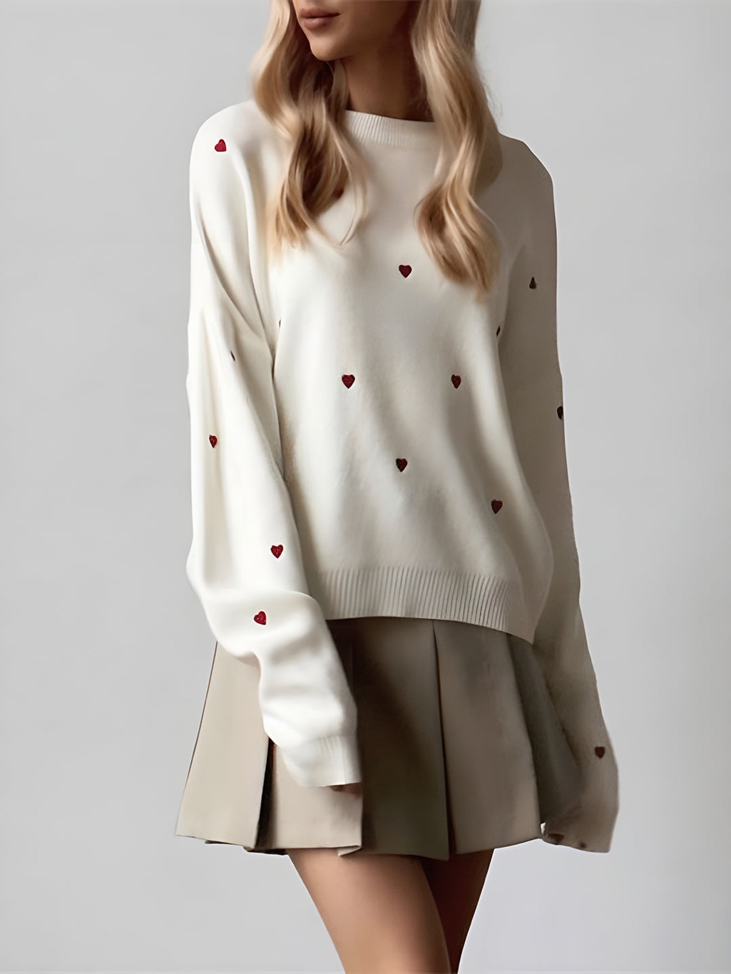 Commense Embroidered Heart Oversized Knit Sweater | Size S